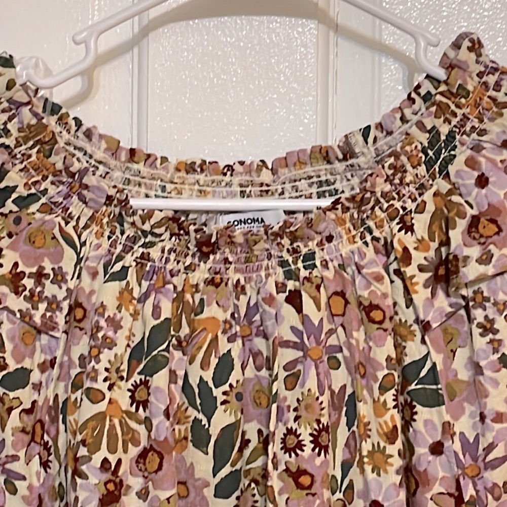 Sonoma Multi Colored Cream Floral Top, Size XL, NWT
